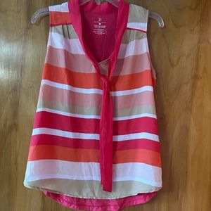 Women's Striped Sleeveless Top - Red and Tan